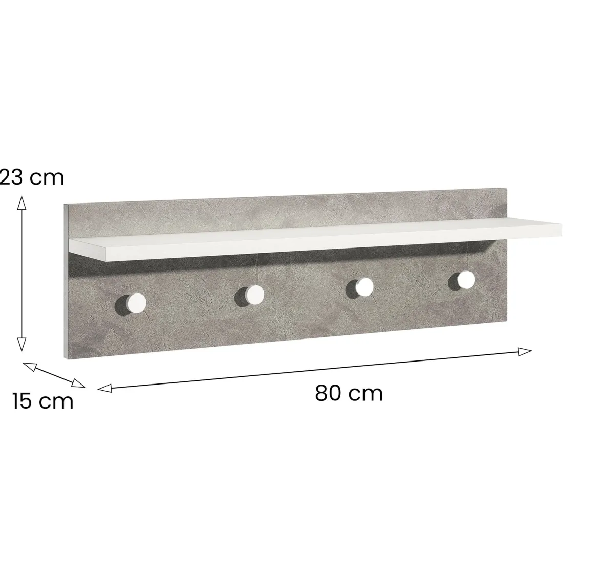 Appendiabiti Bianco Grigio Cemento 4 Ganci Installazione a Muro, Colore Struttura Grigio - Mozzo