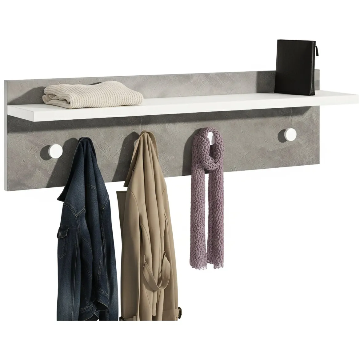Appendiabiti Bianco Grigio Cemento 4 Ganci Installazione a Muro, Colore Struttura Grigio - Mozzo