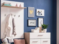 Appendiabiti Bianco Marrone Rovere set Fissaggio a Muro Incluso 4 Ganci 114h cm, Installazione a Muro - Montese
