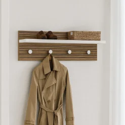 Appendiabiti Bianco Marrone Rovere 4 Ganci Installazione a Muro, Colore Struttura Marrone - Mozzo