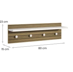 Appendiabiti Bianco Marrone Rovere 4 Ganci Installazione a Muro, Colore Struttura Marrone - Mozzo