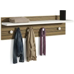 Appendiabiti Bianco Marrone Rovere 4 Ganci Installazione a Muro, Colore Struttura Marrone - Mozzo