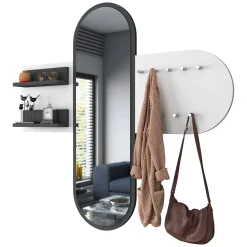 Appendiabiti Bianco Nero Antracite con Specchio 9 Ganci 120h cm, Installazione a Muro - Guardia