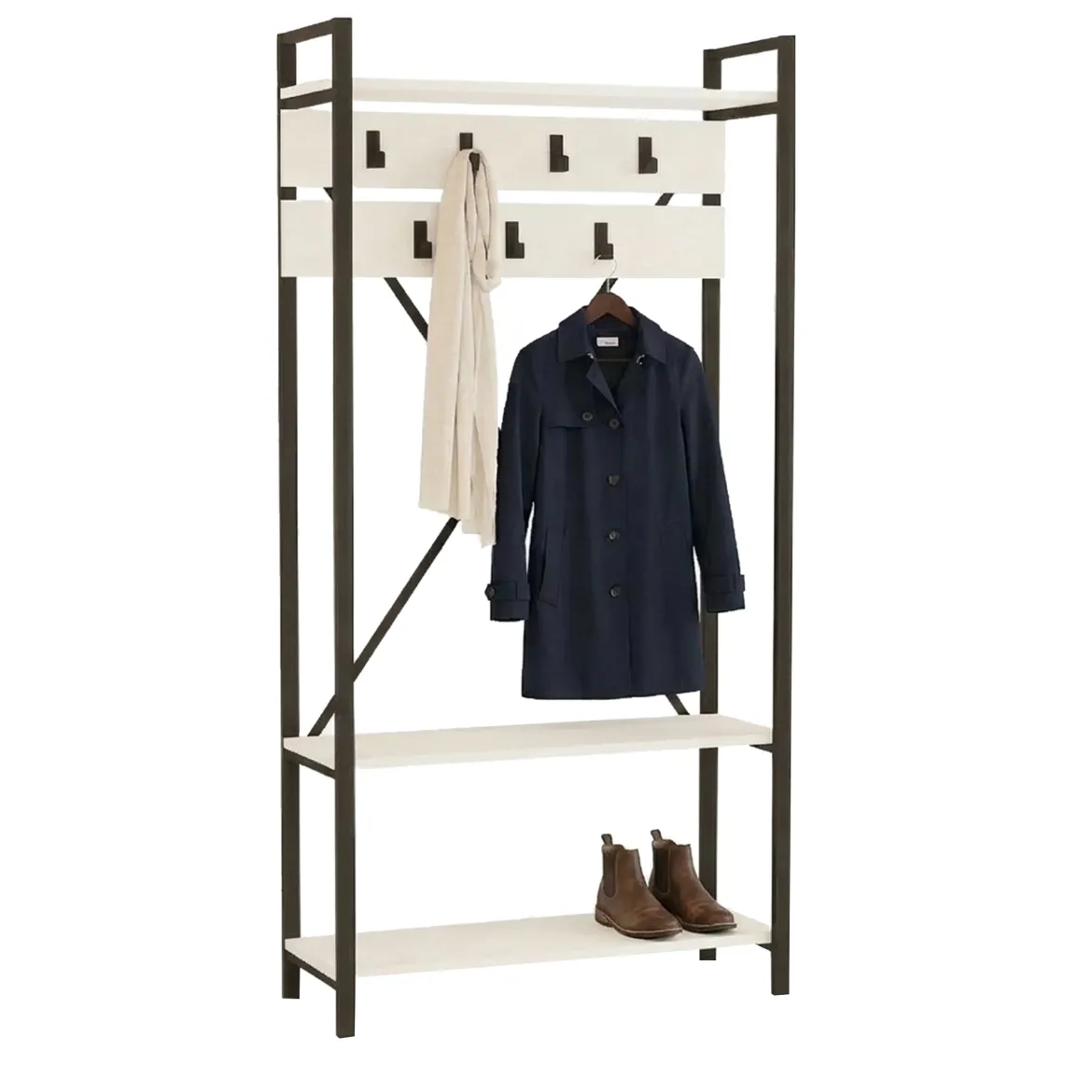 Appendiabiti Bianco Nero 7 Ganci Installazione a Terra 180h cm, Colore Struttura Nero - Celiera