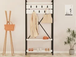 Appendiabiti Bianco Nero 7 Ganci Installazione a Terra 180h cm, Colore Struttura Nero - Celiera