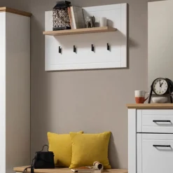 Appendiabiti Bianco Nero Rovere set Fissaggio a Muro Incluso 4 Ganci 57h cm, Installazione a Muro - Mediglia