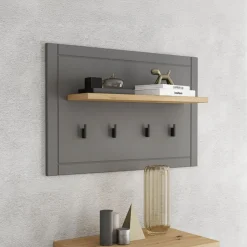Appendiabiti Grigio Scuro Marrone Rovere set Fissaggio a Muro Incluso 4 Ganci 57h cm, Installazione a Muro - Mediglia