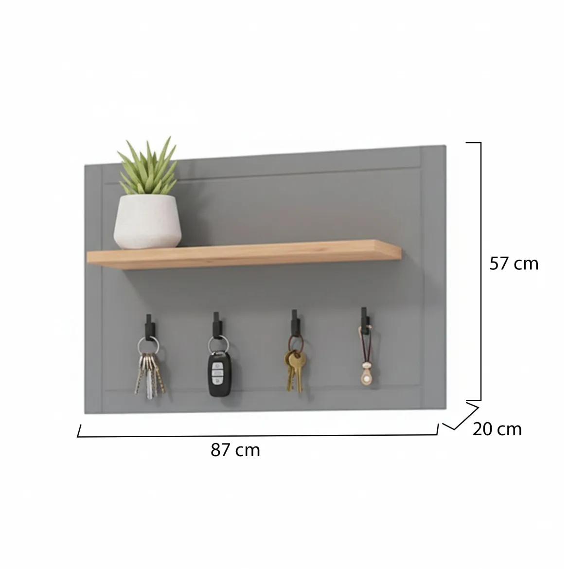 Appendiabiti Grigio Scuro Marrone Rovere set Fissaggio a Muro Incluso 4 Ganci 57h cm, Installazione a Muro - Mediglia