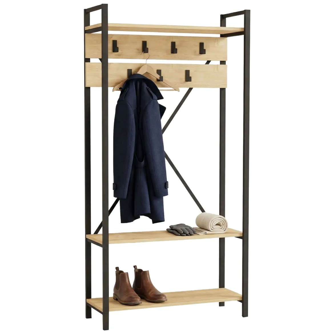 Appendiabiti Marrone Antracite Nero 7 Ganci Installazione a Terra 180h cm, Colore Struttura Nero - Celiera