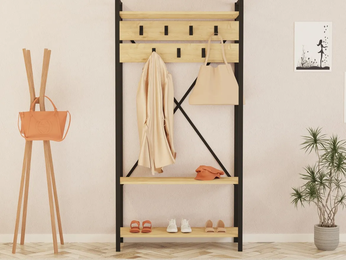 Appendiabiti Marrone Antracite Nero 7 Ganci Installazione a Terra 180h cm, Colore Struttura Nero - Celiera