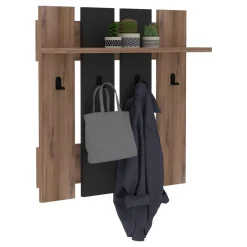 Appendiabiti Marrone Noce Nero Antracite 4 Ganci Installazione a Muro 70h cm, Colore Struttura Nero - Ortueri