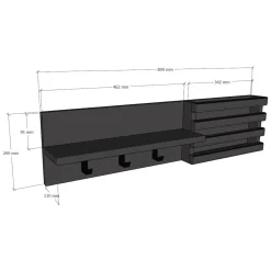 Appendiabiti Nero Antracite 3 Ganci Installazione a Muro 20h cm, Sfumatura Colore Struttura Antracite - Mandas