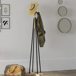 Appendiabiti Nero Marrone Rovere 4 Ganci Installazione a Terra 160h cm, Colore Struttura Marrone - Caravate