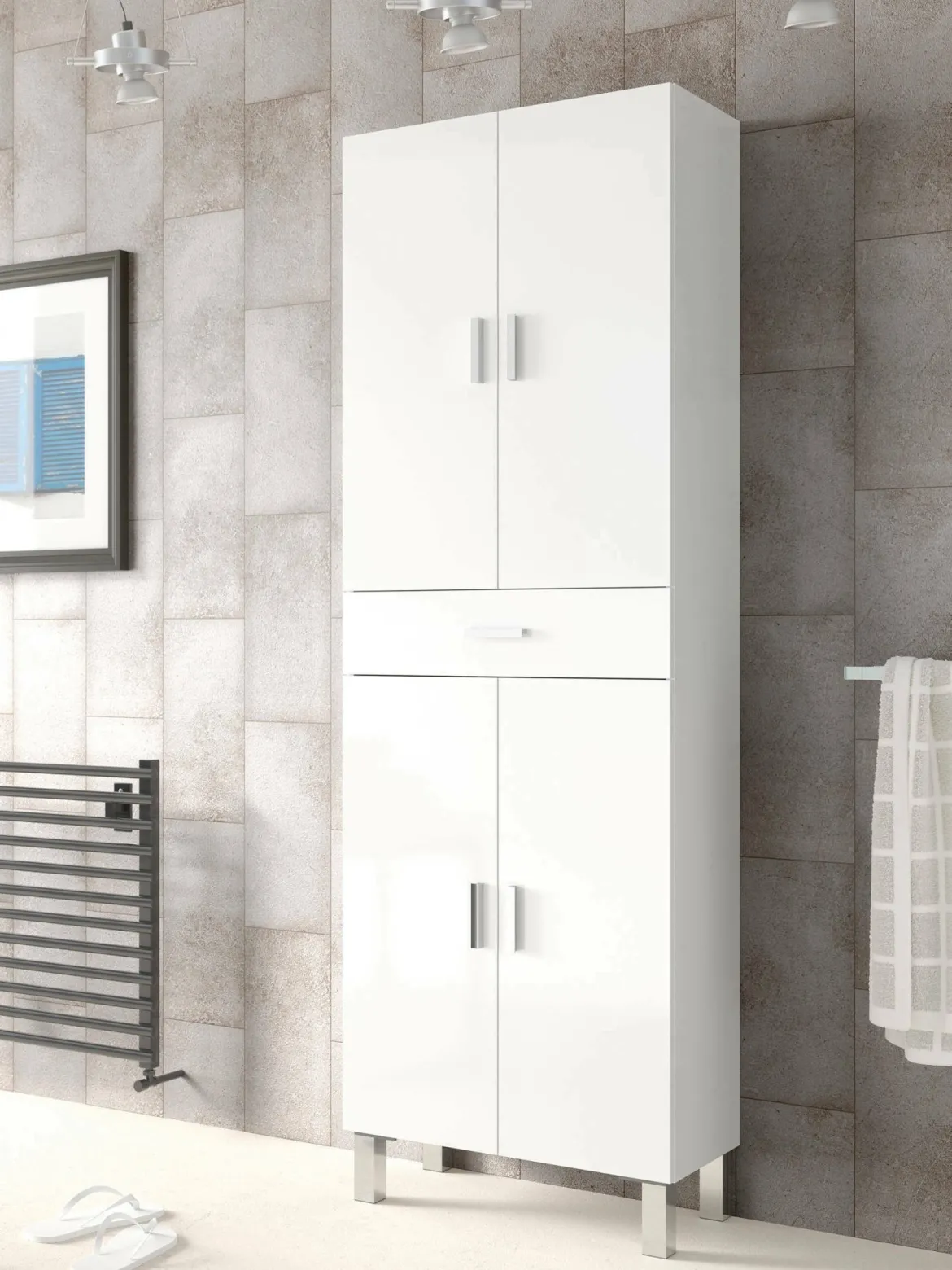 Armadio bianco lucido bagno 60x182h cm - Amiga