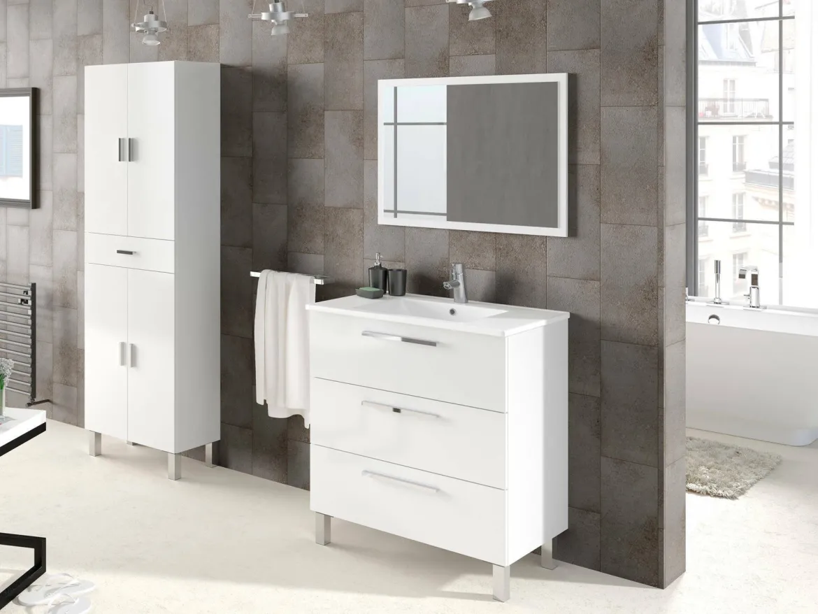 Armadio bianco lucido bagno 60x182h cm - Amiga