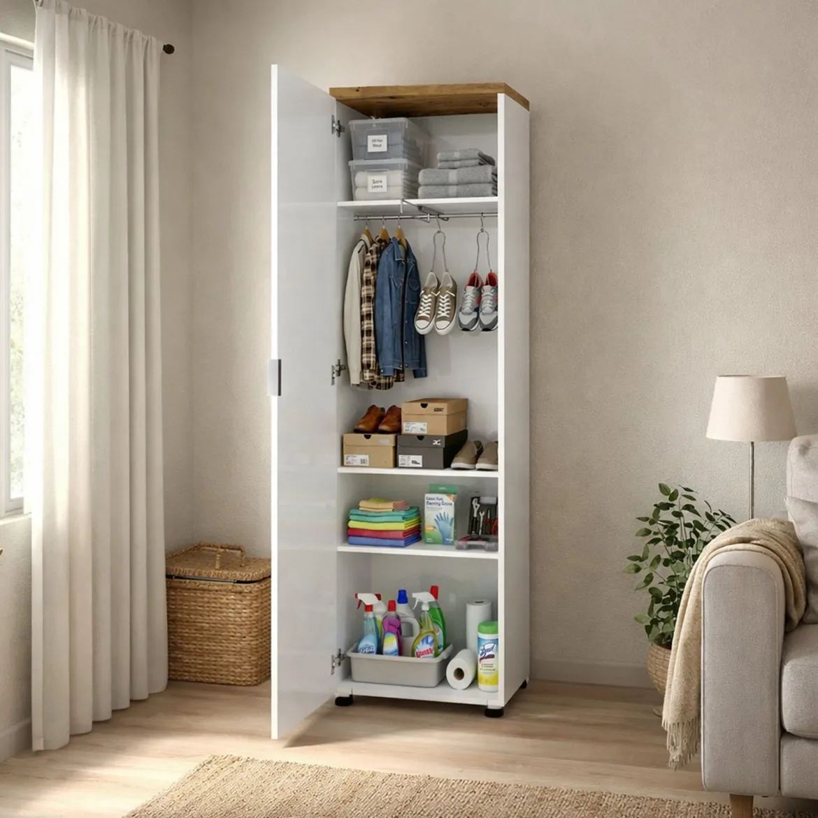 Armadio bianco lucido e legno colonna 60x190h cm - Tani