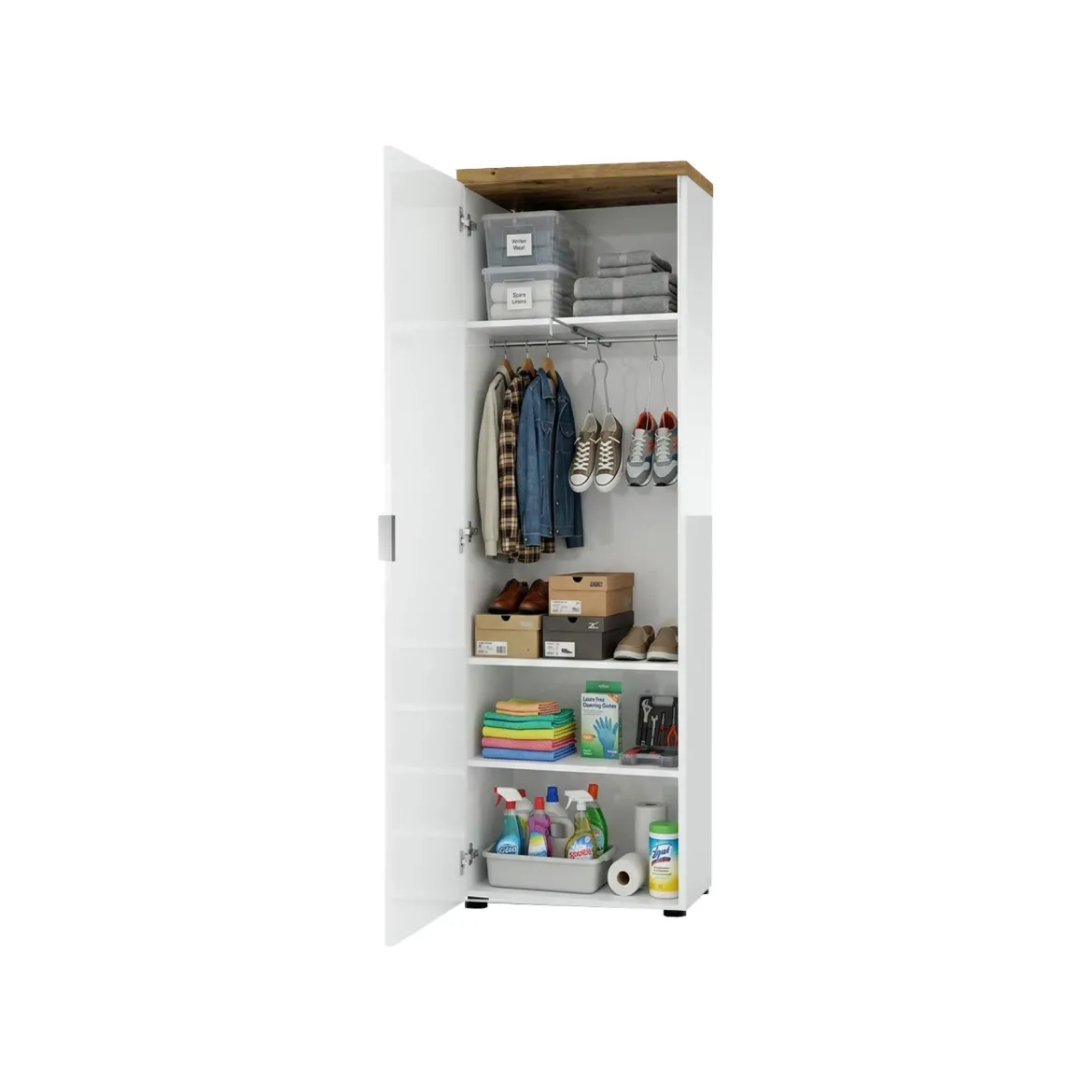 Armadio bianco lucido e legno colonna 60x190h cm - Tani