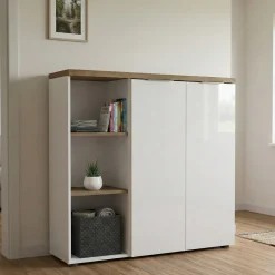 Armadio bianco lucido e legno salvaspazio 120x115h cm - Belsito