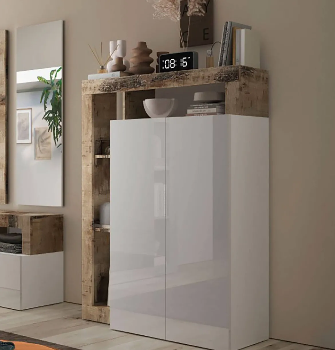 Armadio bianco lucido e rovere ante battenti 78x116h cm - Cipresso