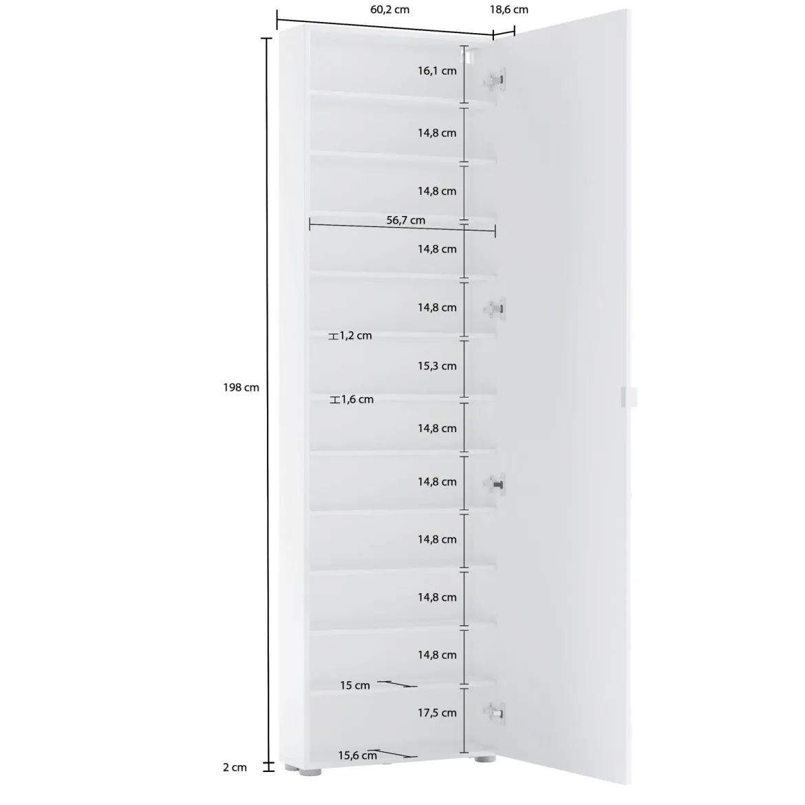 Armadio bianco lucido salvaspazio 60x200h cm - Ippolita