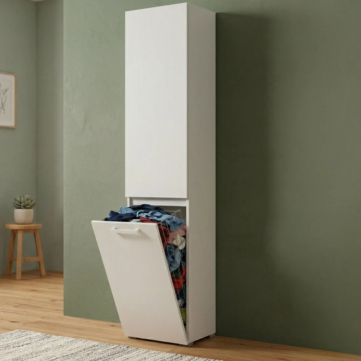 Armadio bianco portabiancheria 45x195h cm - Aro