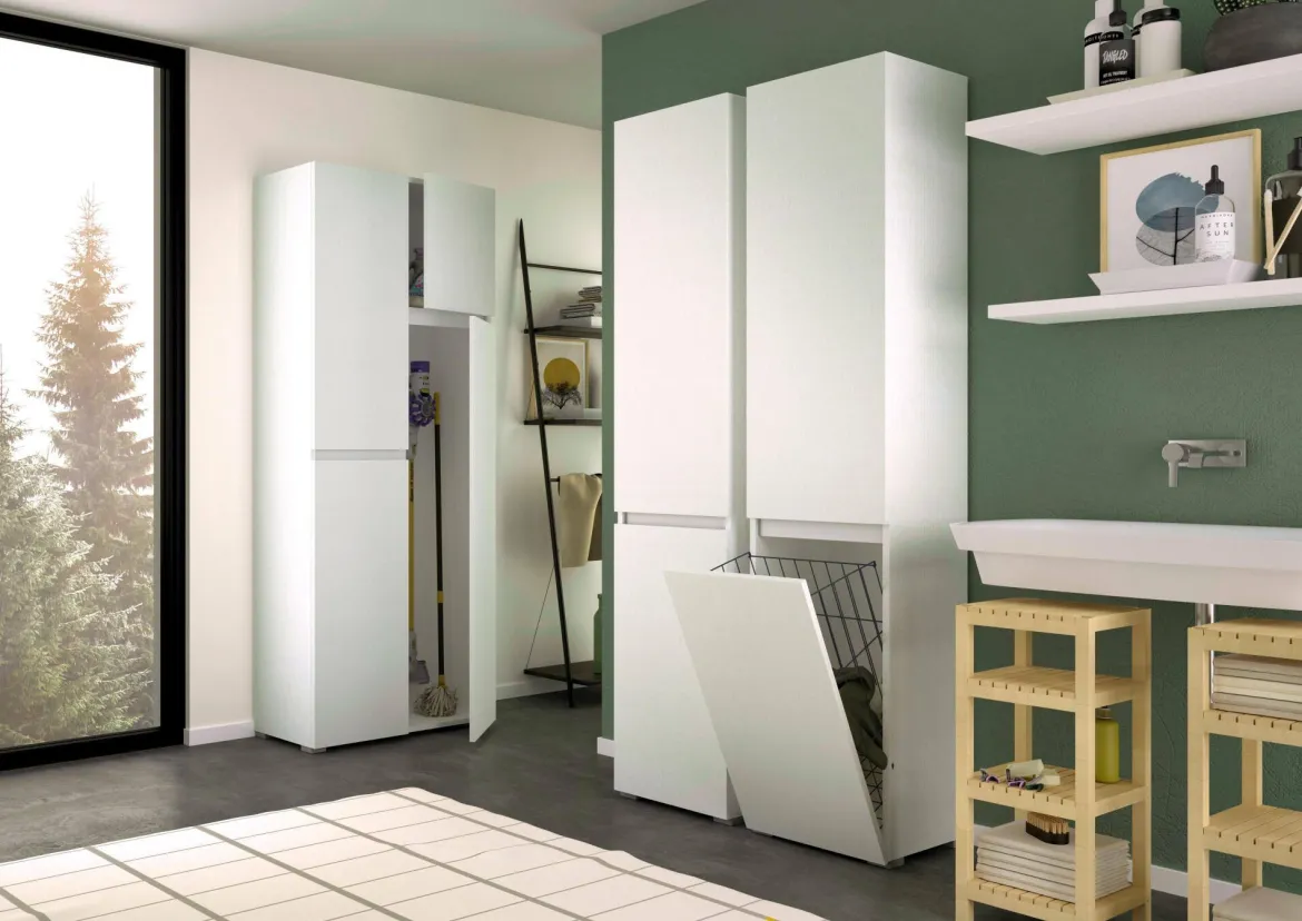 Armadio bianco portabiancheria 45x195h cm - Aro