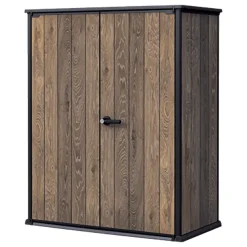 Armadio da Esterno Marrone Noce Nero Cassetti 2 Ripiani 140x74x170h cm, Apertura Battente - Langdon