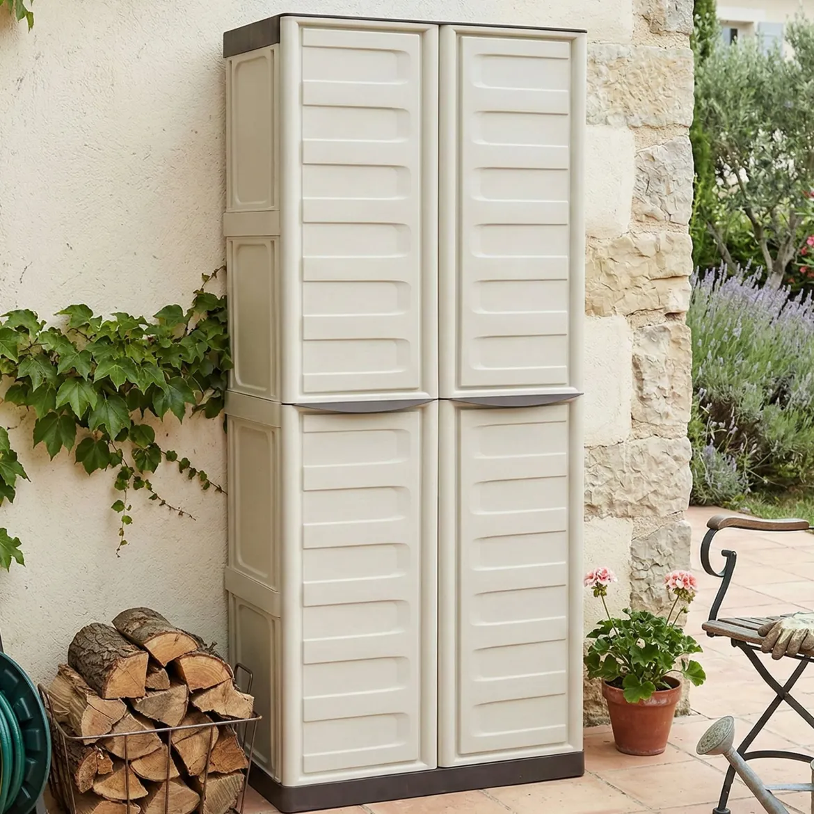Armadio esterno 2 ante beige e marrone 70x85h cm - Acira