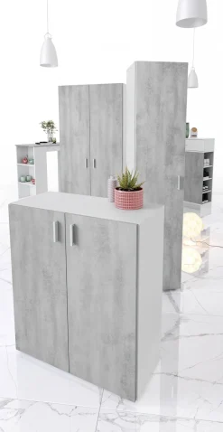 Armadio grigio e bianco 2 ante 80x92h cm - Argento