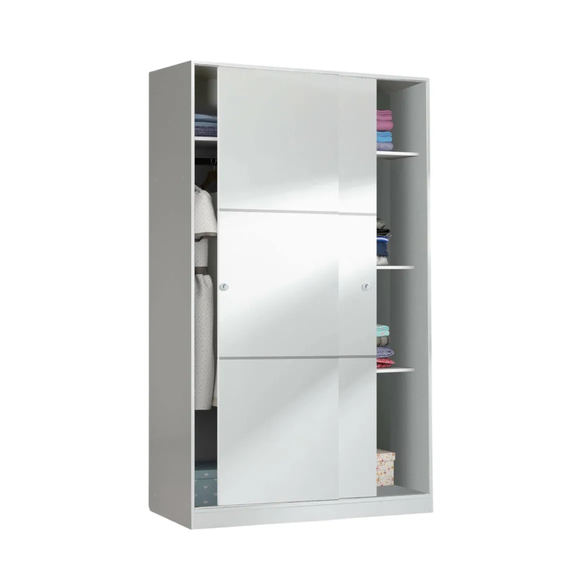 Armadio Guardaroba 2 Ante Scorrevoli 120x50x200h cm Bianco lucido Salvaspazio in Legno con Appendiabiti e 4 Ripiani Regolabili – Adrenalin