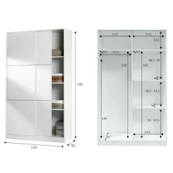 Armadio Guardaroba 2 Ante Scorrevoli 120x50x200h cm Bianco lucido Salvaspazio in Legno con Appendiabiti e 4 Ripiani Regolabili – Adrenalin