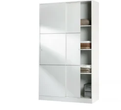 Armadio Guardaroba 2 Ante Scorrevoli 120x50x200h cm Bianco lucido Salvaspazio in Legno con Appendiabiti e 4 Ripiani Regolabili – Adrenalin
