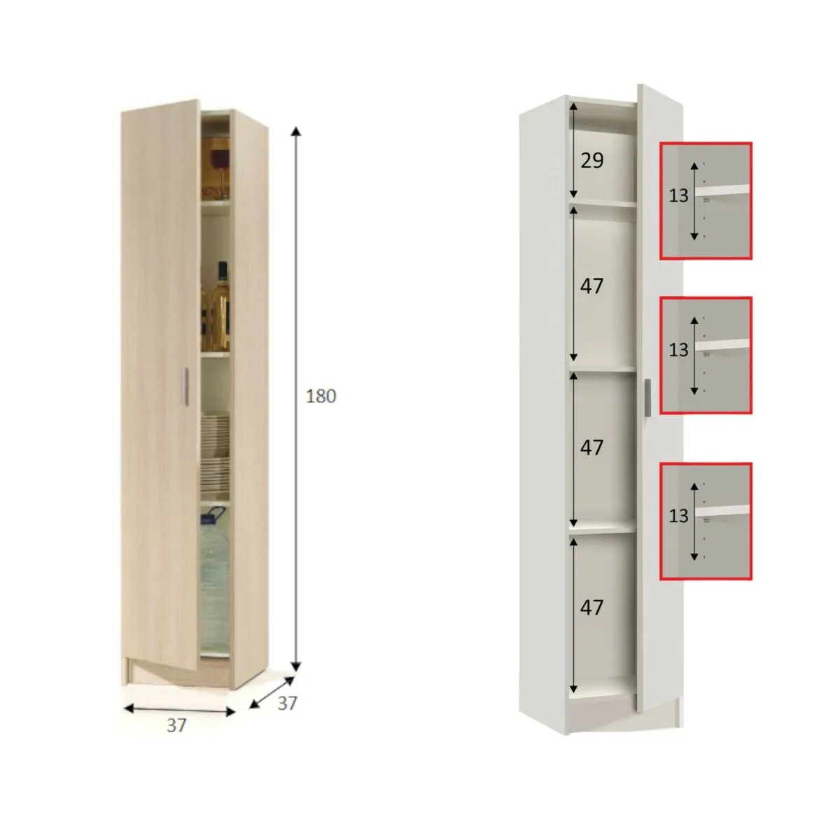 Armadio legno lavanderia 37x180h cm - Alexander