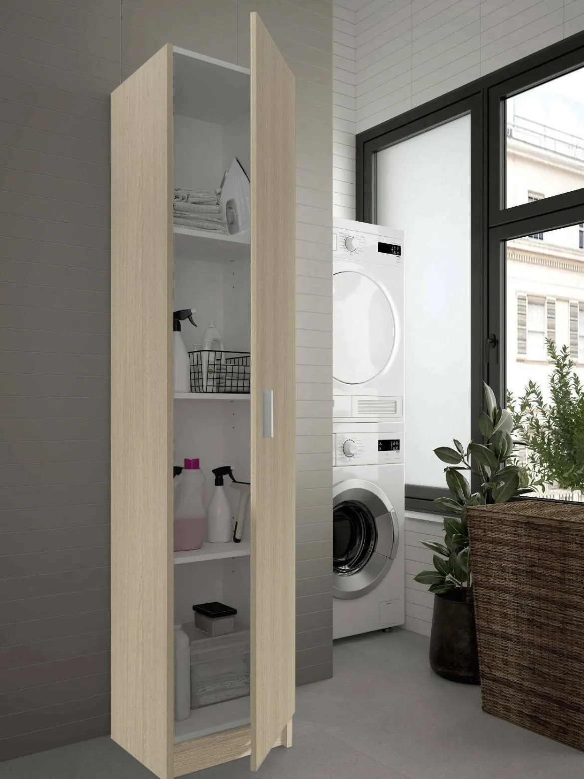 Armadio legno lavanderia 37x180h cm - Alexander
