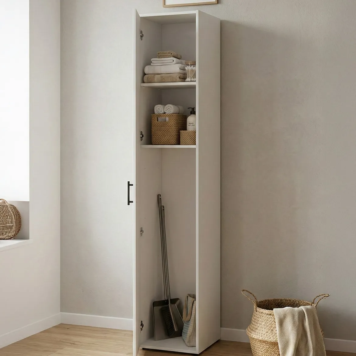 Armadio Multiuso 1 Anta Bianco 2 Ripiani Apertura Battente 41x206h cm, Un'anta - Crucoli