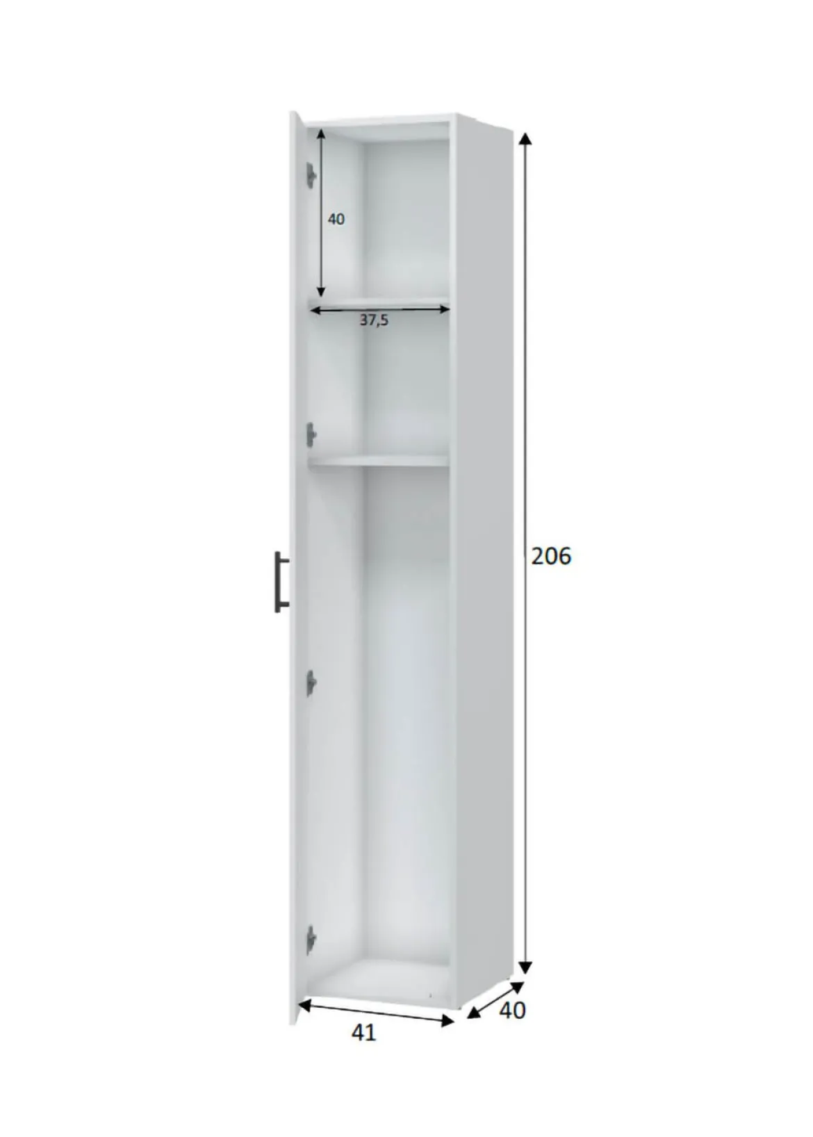 Armadio Multiuso 1 Anta Bianco 2 Ripiani Apertura Battente 41x206h cm, Un'anta - Crucoli