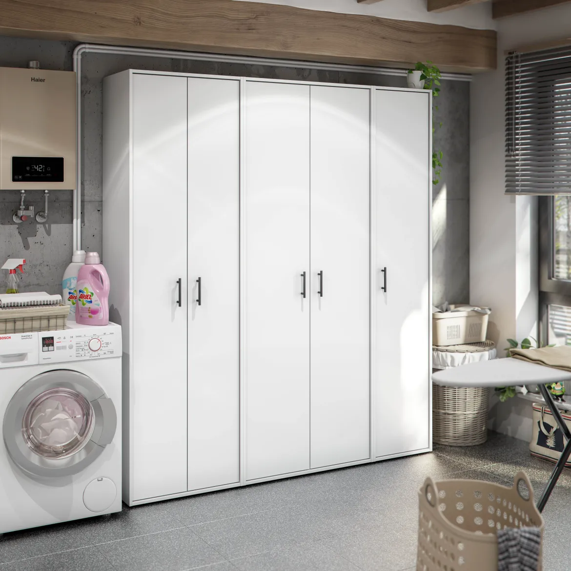 Armadio Multiuso 1 Anta Bianco 2 Ripiani Apertura Battente 41x206h cm, Un'anta - Crucoli
