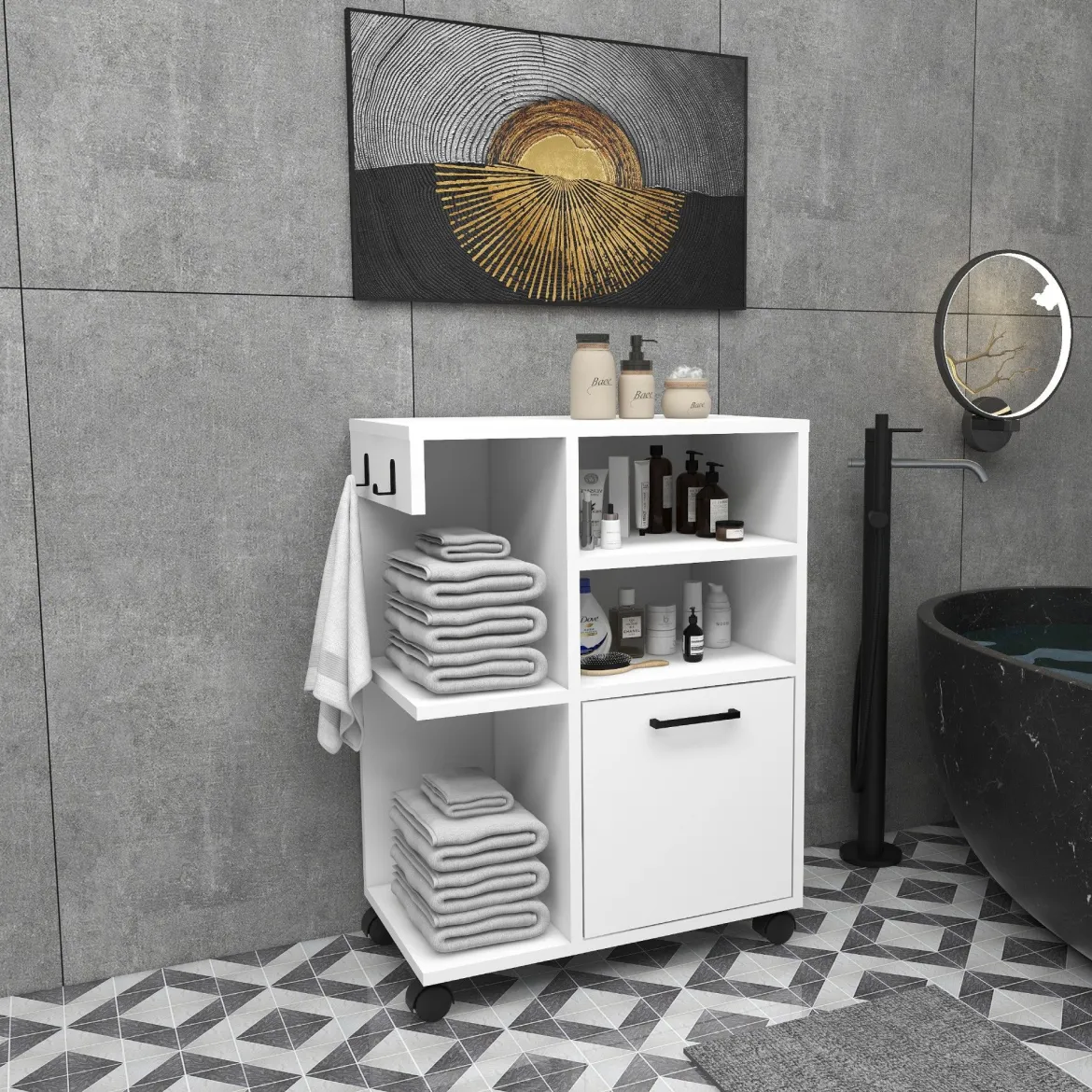 Armadio Multiuso 1 Anta Bianco 8 Ripiani Un'anta 29x130h cm, 8 Vani - Noepoli