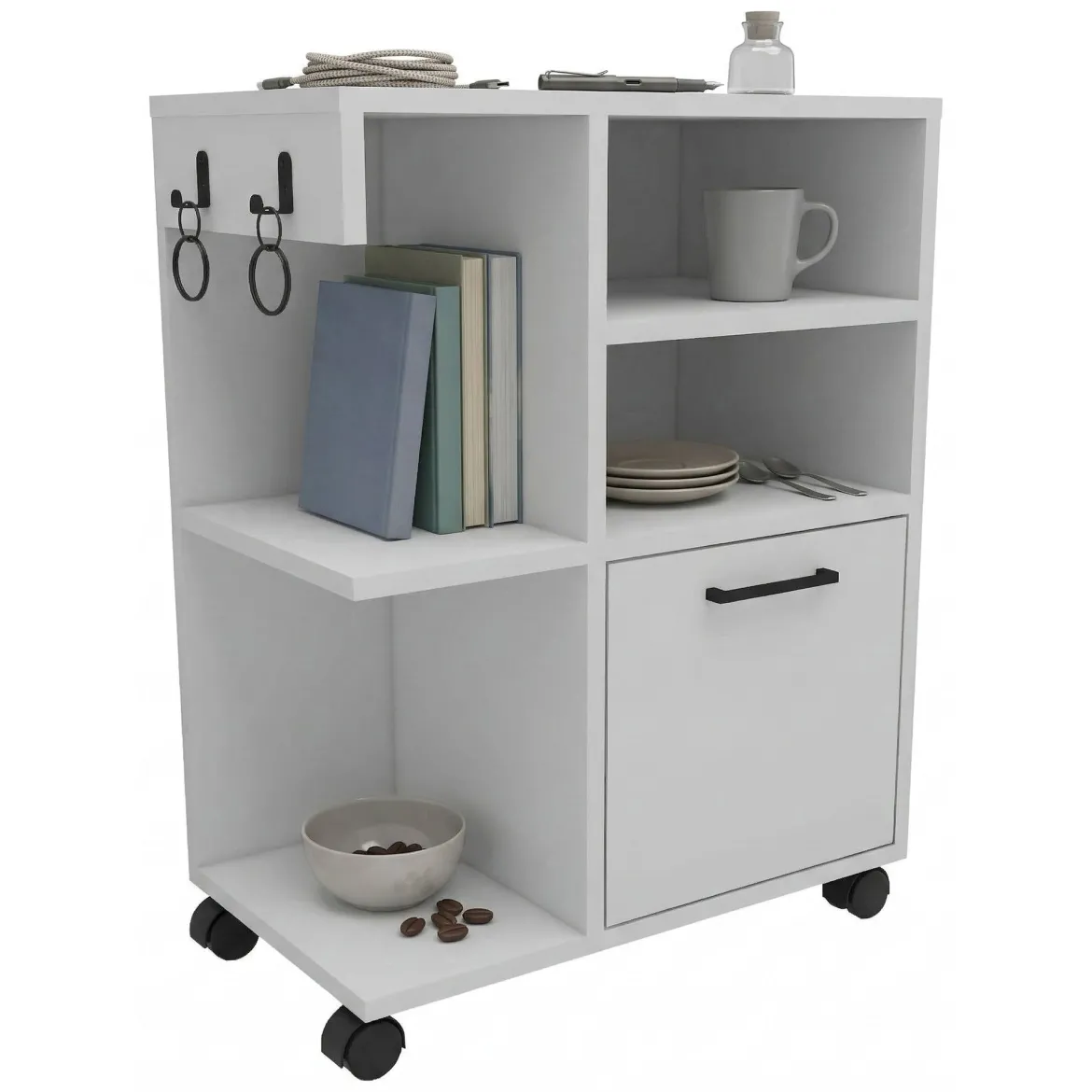Armadio Multiuso 1 Anta Bianco 8 Ripiani Un'anta 29x130h cm, 8 Vani - Noepoli