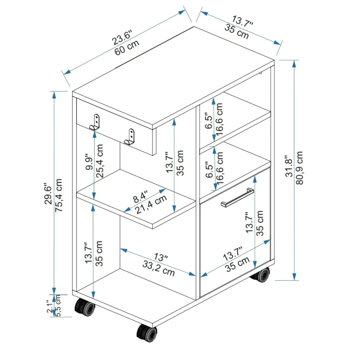 Armadio Multiuso 1 Anta Bianco 8 Ripiani Un'anta 29x130h cm, 8 Vani - Noepoli