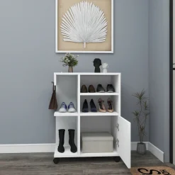 Armadio Multiuso 1 Anta Bianco 8 Ripiani Un'anta 29x130h cm, 8 Vani - Noepoli