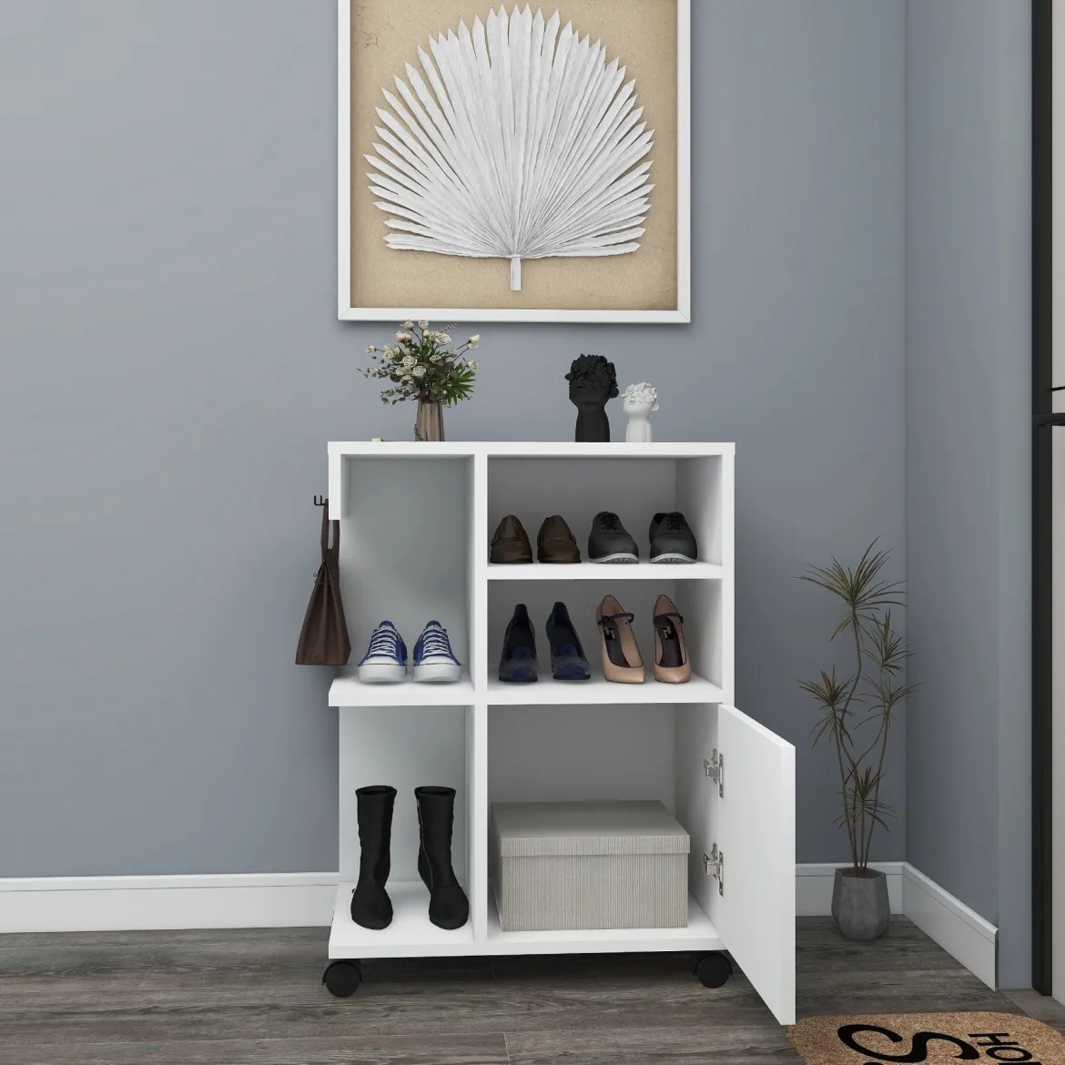 Armadio Multiuso 1 Anta Bianco 8 Ripiani Un'anta 29x130h cm, 8 Vani - Noepoli