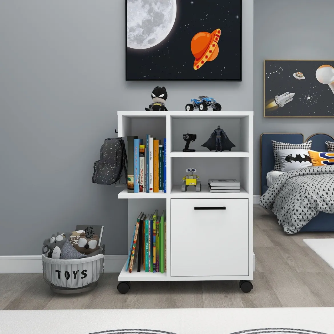 Armadio Multiuso 1 Anta Bianco 8 Ripiani Un'anta 29x130h cm, 8 Vani - Noepoli