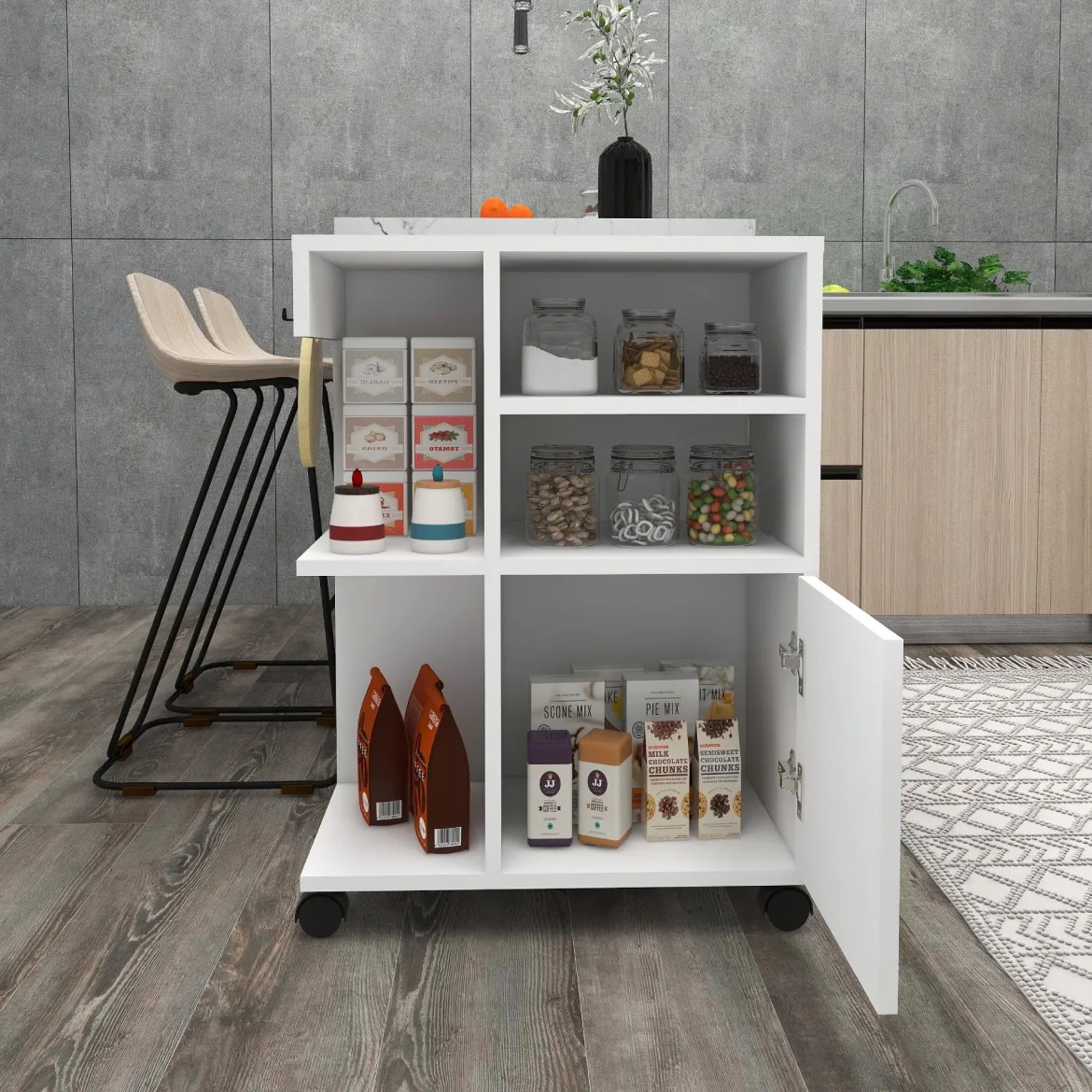 Armadio Multiuso 1 Anta Bianco 8 Ripiani Un'anta 29x130h cm, 8 Vani - Noepoli