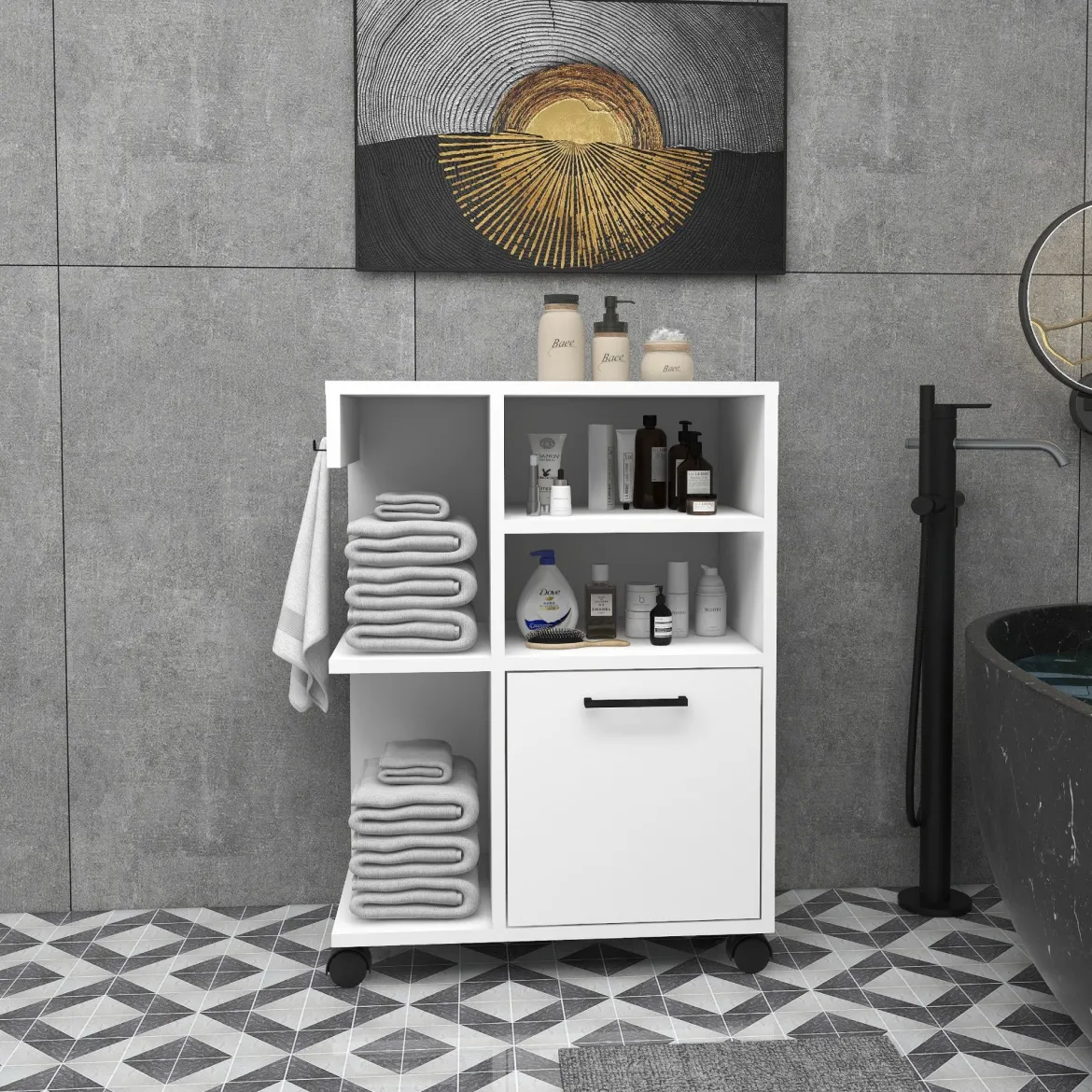 Armadio Multiuso 1 Anta Bianco 8 Ripiani Un'anta 29x130h cm, 8 Vani - Noepoli