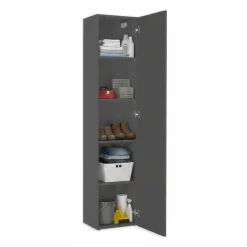 Armadio Multiuso 1 Anta Grigio Antracite 4 Ripiani Apertura Battente 40x180h cm, Un'anta - Neto