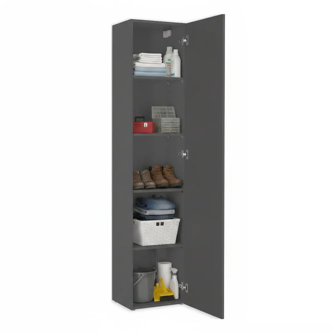 Armadio Multiuso 1 Anta Grigio Antracite 4 Ripiani Apertura Battente 40x180h cm, Un'anta - Neto