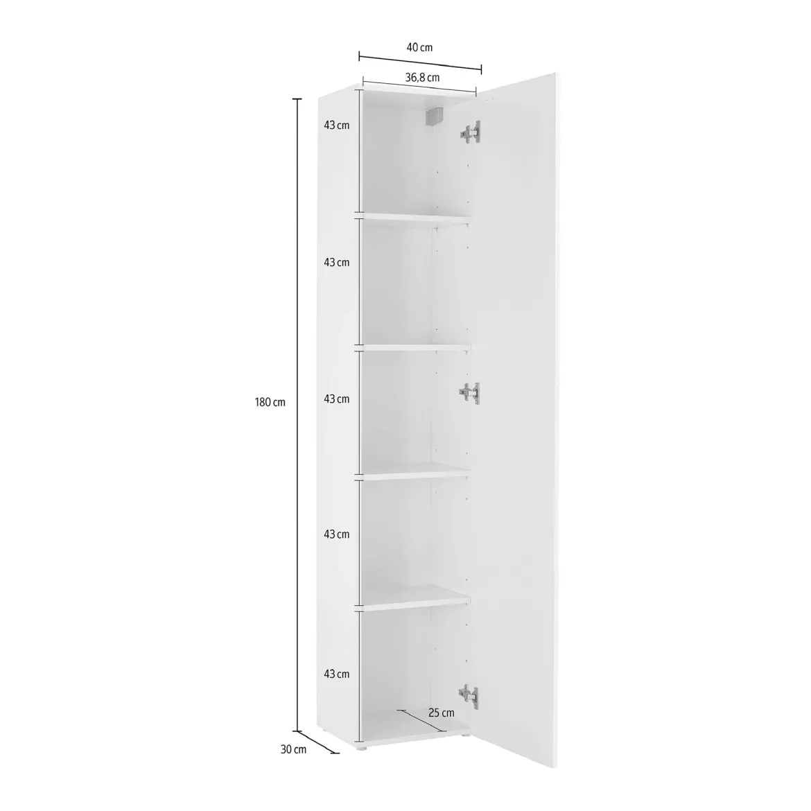 Armadio Multiuso 1 Anta Grigio Antracite 4 Ripiani Apertura Battente 40x180h cm, Un'anta - Neto