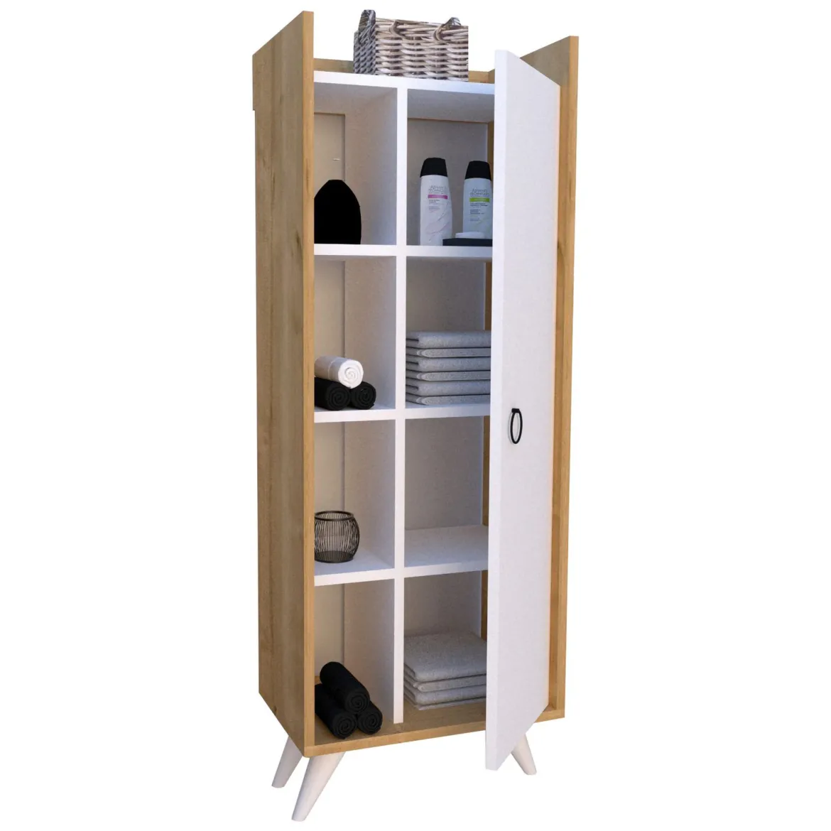 Armadio Multiuso 1 Anta Marrone Rovere Nero Antracite 5 Ripiani Un'anta 60x81h cm, 5 Vani - Fornelli