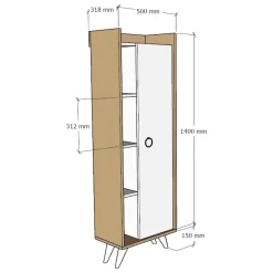 Armadio Multiuso 1 Anta Marrone Rovere Nero Antracite 5 Ripiani Un'anta 60x81h cm, 5 Vani - Fornelli